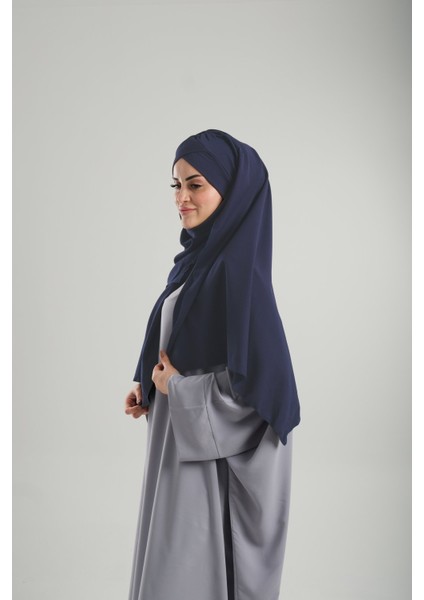 Lacivert Pratik Hazır Geçmeli Bone Şal Krep Mevsimlik Tek Bantlı 1453K_02 modelleri