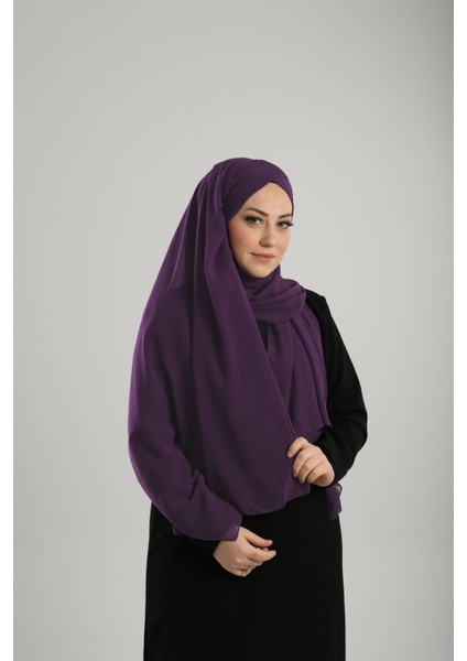 Mürdüm Pratik Hazır Geçmeli Bone Şal Şifon Kendinden Boneli Tek Bantlı 1453_07