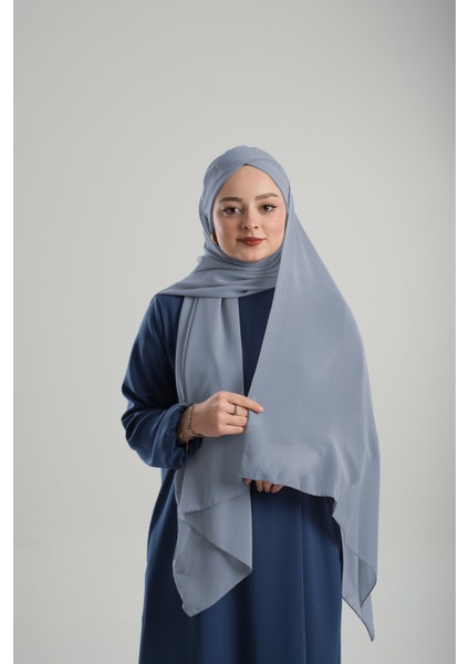 Gri Pratik Hazır Geçmeli Bone Şal Şifon Geçmeli Tek Bantlı Çapraz 1455_15