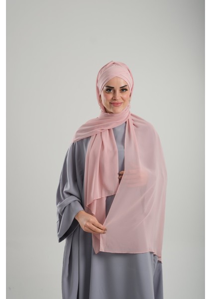 Pudra Pratik Hazır Geçmeli Bone Şal Şifon Kendinden Boneli Iki Bantlı 1452_06