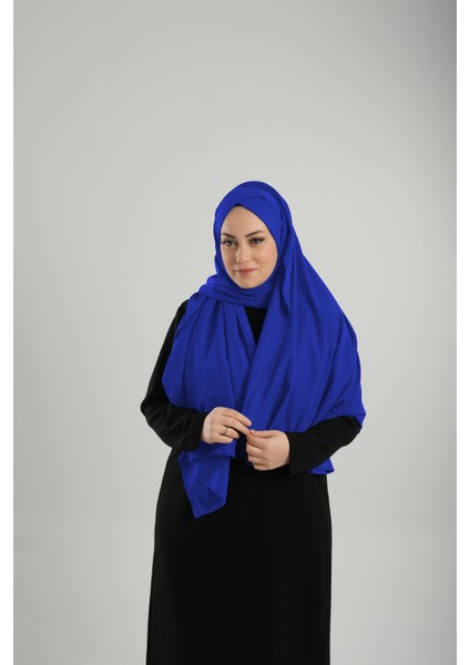 Saks Mavisi Pratik Hazır Geçmeli Bone Şal Krep Mevsimlik Tek Bantlı 1453K_24 modelleri