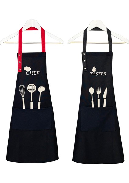 Kumaş Mutfak Önlüğü Seti 2'li Leke Tutmaz Su Itici %65 Pamuk %35 Polyester Chef Taster Önlük