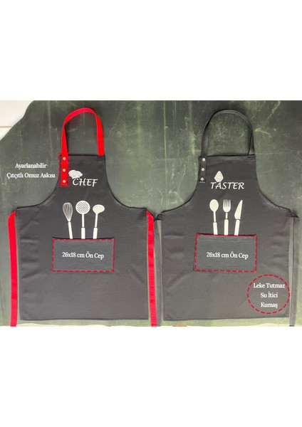 Kumaş Mutfak Önlüğü Seti 2'li Leke Tutmaz Su Itici %65 Pamuk %35 Polyester Chef Taster Önlük