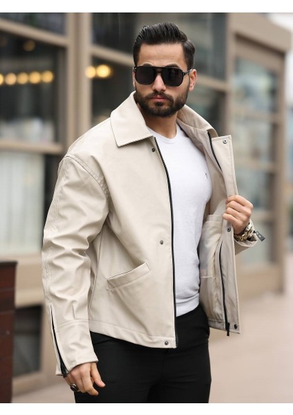 Erkek, Relax-Fit, Gömlek Yaka, Çıtçıt-Fermuar Kapama, Suni Deri Ceket USE566 modelleri