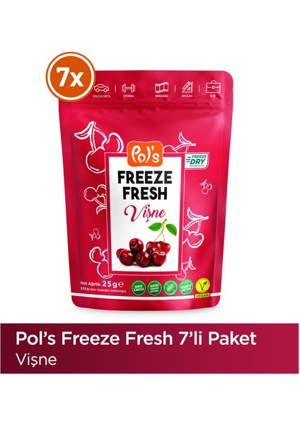 Pol's Freeze Fresh Vişne 25 GR x 7 Adet Freeze Dry Dondurularak Kurutulmuş Meyve