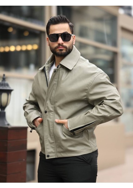 Erkek, Relax-Fit, Gömlek Yaka, Çıtçıt-Fermuar Kapama, Suni Deri Ceket USE566 fiyatları