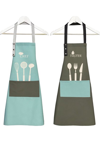 Kumaş Mutfak Önlüğü Seti 2'li Leke Tutmaz Su Itici %65 Pamuk %35 Polyester Chef Taster Önlük