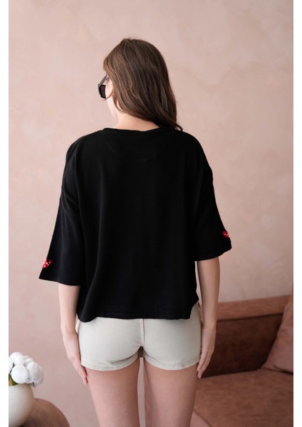 Kadın Bisiklet Yaka Taş Işlemeli Salaş Triko Kazak fırsatları