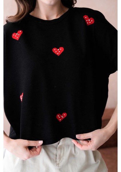 Kadın Bisiklet Yaka Taş Işlemeli Salaş Triko Kazak indirimleri