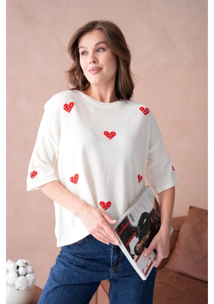 Kadın Bisiklet Yaka Taş Işlemeli Salaş Triko Kazak fiyatları