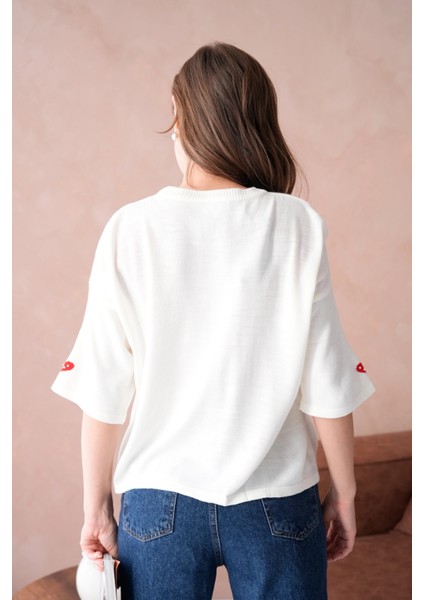 Kadın Bisiklet Yaka Taş Işlemeli Salaş Triko Kazak modelleri