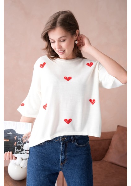 Kadın Bisiklet Yaka Taş Işlemeli Salaş Triko Kazak fırsatları