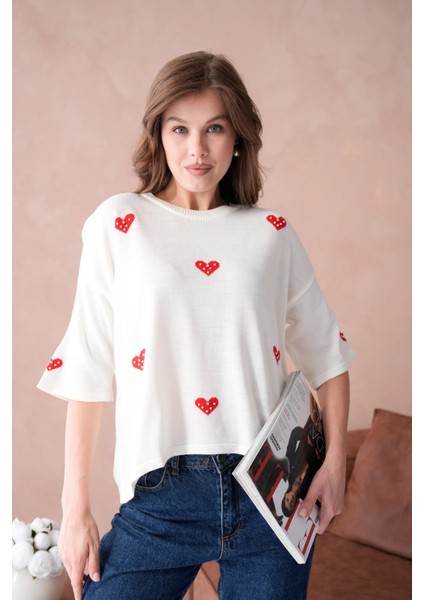 Kadın Bisiklet Yaka Taş Işlemeli Salaş Triko Kazak indirimleri