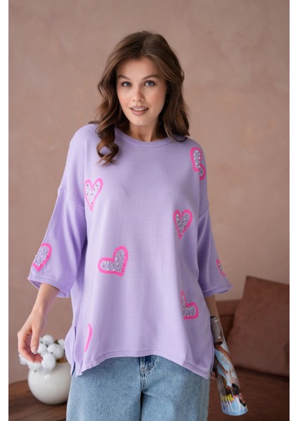 Kadın Taş Işlemeli Salaş Triko Kazak fırsatları