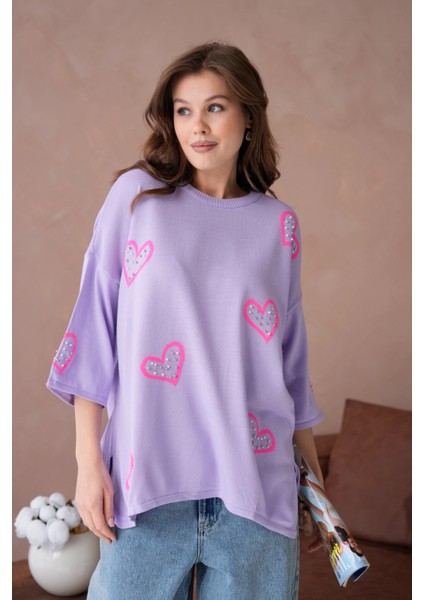 Kadın Taş Işlemeli Salaş Triko Kazak indirimleri