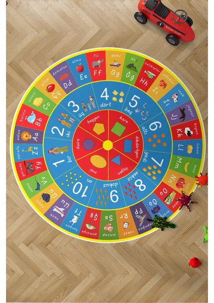 Çocuklar Için Eğitici Yuvarlak Oyun Halısı, Harf Sayılar ve Şekilleri Öğrenmek Için Oyun Alanı 80X80 fırsatları