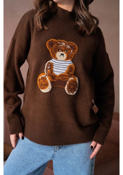 Kadın Bisiklet Yaka Nakış Detaylı Salaş Triko Kazak fiyatları