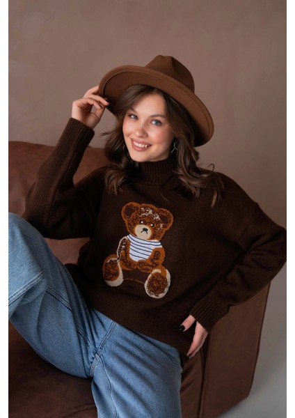 Kadın Bisiklet Yaka Nakış Detaylı Salaş Triko Kazak fırsatları