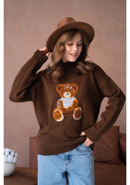 Kadın Bisiklet Yaka Nakış Detaylı Salaş Triko Kazak indirimleri