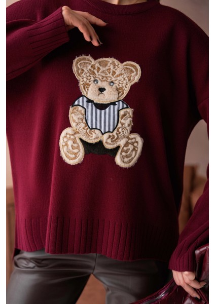 Kadın Bisiklet Yaka Aplikeli Arkası Uzun Salaş Triko Kazak fiyatları