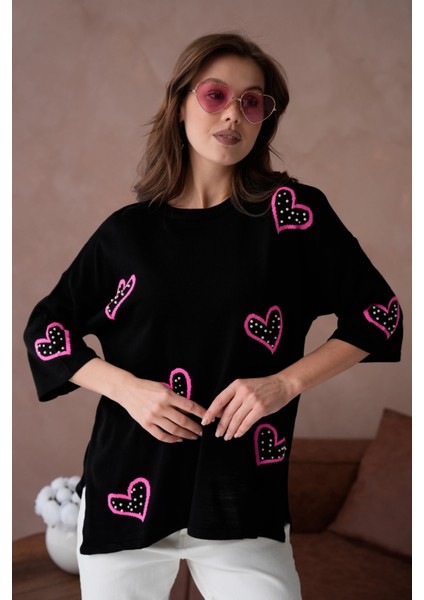 Kadın Taş Işlemeli Salaş Triko Kazak modelleri