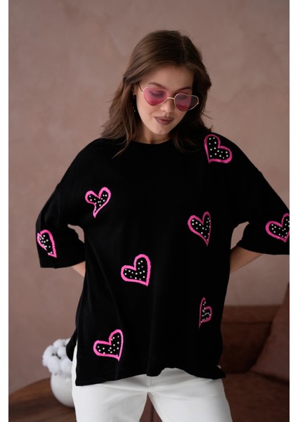 Kadın Taş Işlemeli Salaş Triko Kazak indirimleri