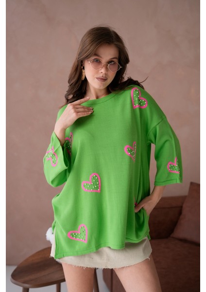 Kadın Taş Işlemeli Salaş Triko Kazak fırsatları