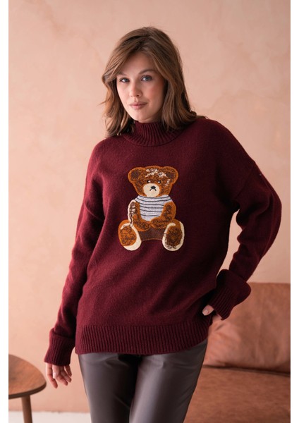 Kadın Bisiklet Yaka Nakış Detaylı Salaş Triko Kazak fiyatları