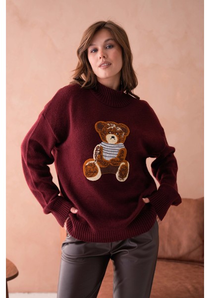 Kadın Bisiklet Yaka Nakış Detaylı Salaş Triko Kazak fırsatları