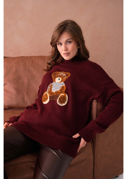 Kadın Bisiklet Yaka Nakış Detaylı Salaş Triko Kazak indirimleri