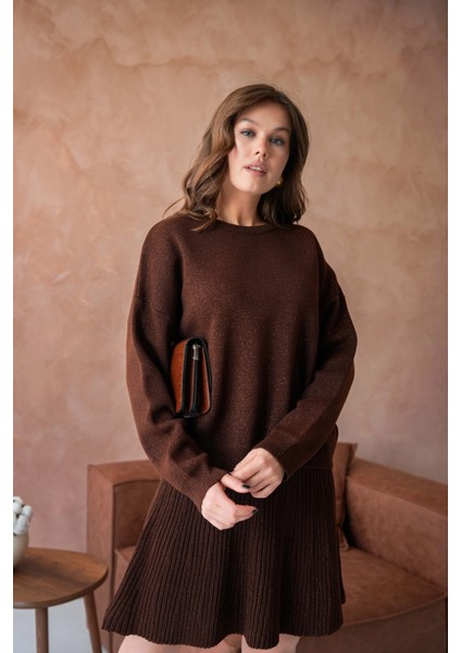 Kadın Bisiklet Yaka Lurex Salaş Etekli Triko Takım fiyatları