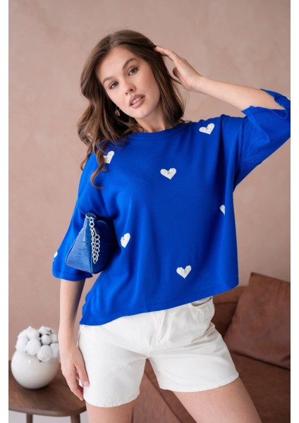 Kadın Bisiklet Yaka Taş Işlemeli Salaş Triko Kazak modelleri