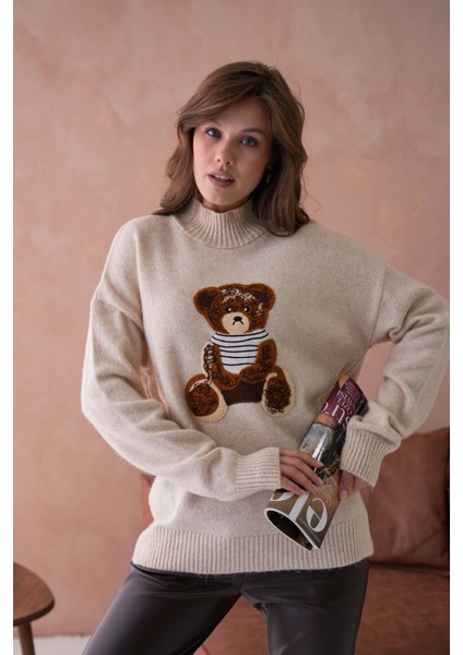 Kadın Bisiklet Yaka Nakış Detaylı Salaş Triko Kazak fiyatları