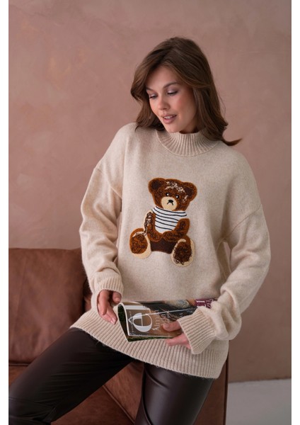 Kadın Bisiklet Yaka Nakış Detaylı Salaş Triko Kazak fırsatları