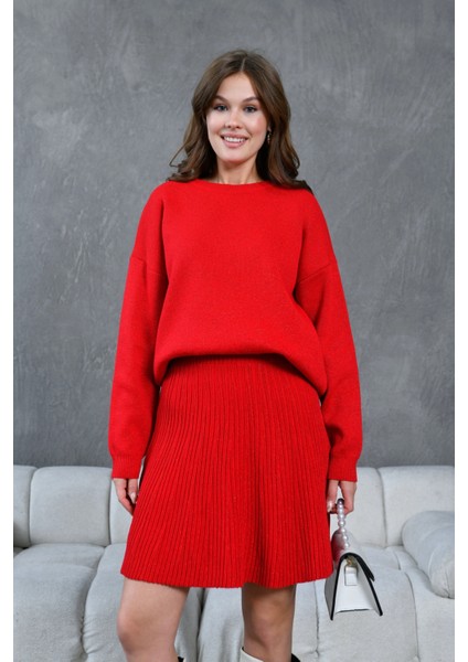 Kadın Bisiklet Yaka Lurex Salaş Etekli Triko Takım fırsatları