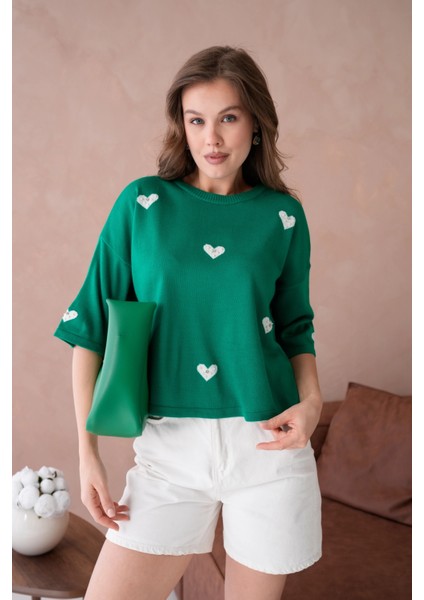 Kadın Bisiklet Yaka Taş Işlemeli Salaş Triko Kazak fiyatları