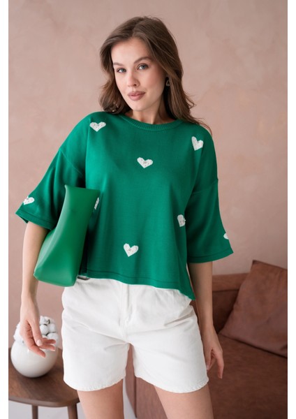 Kadın Bisiklet Yaka Taş Işlemeli Salaş Triko Kazak modelleri