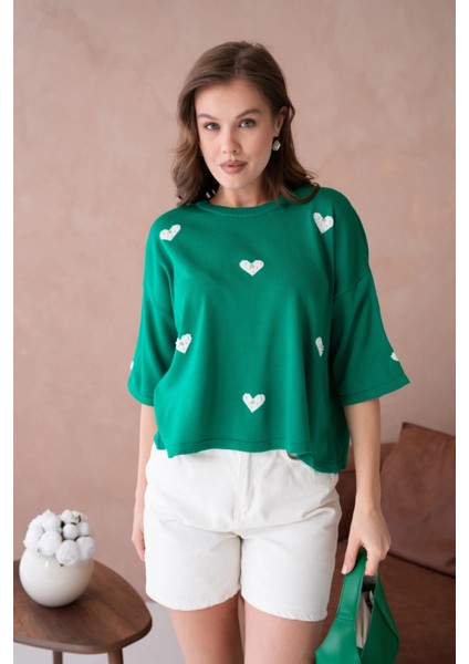 Kadın Bisiklet Yaka Taş Işlemeli Salaş Triko Kazak fırsatları