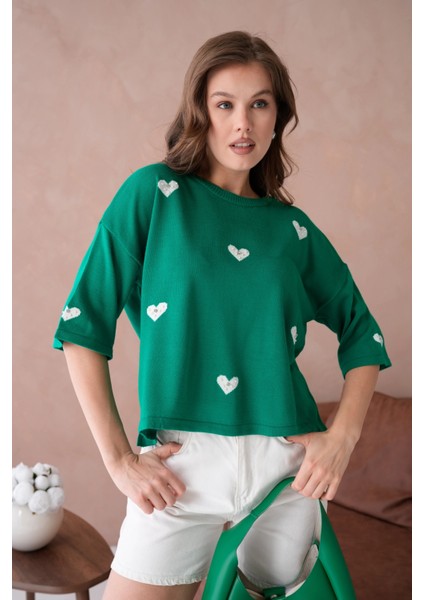 Kadın Bisiklet Yaka Taş Işlemeli Salaş Triko Kazak indirimleri