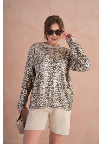 Kadın Bisiklet Yaka Lurex Leopar Salaş Triko Kazak fırsatları
