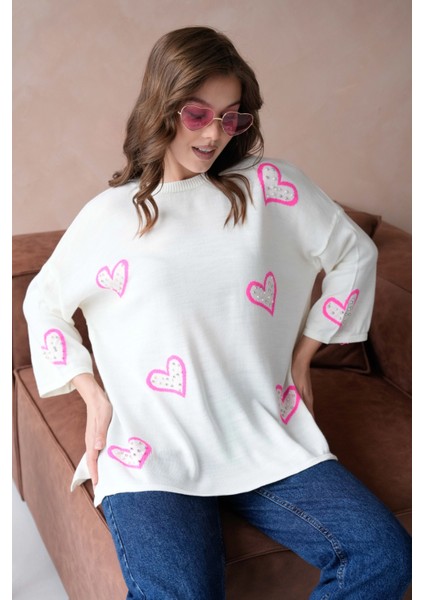 Kadın Taş Işlemeli Salaş Triko Kazak modelleri