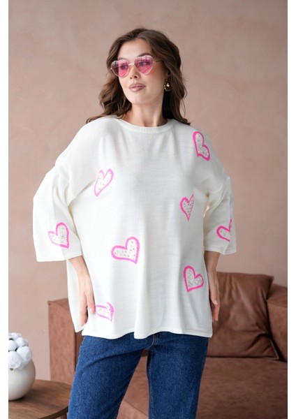 Kadın Taş Işlemeli Salaş Triko Kazak indirimleri