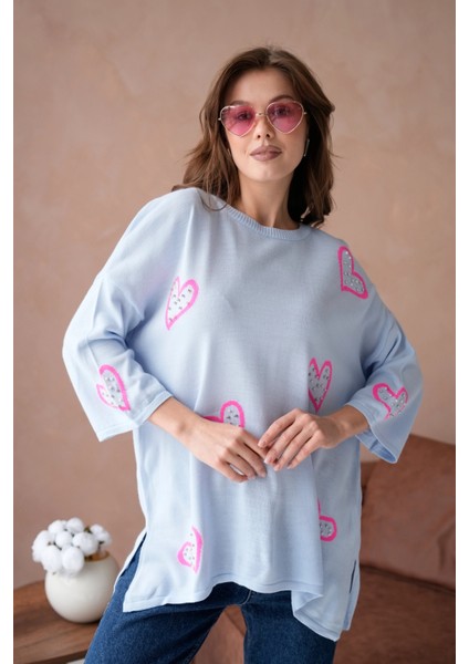 Kadın Taş Işlemeli Salaş Triko Kazak indirimleri