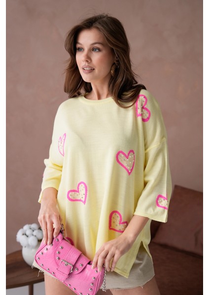 Kadın Taş Işlemeli Salaş Triko Kazak modelleri