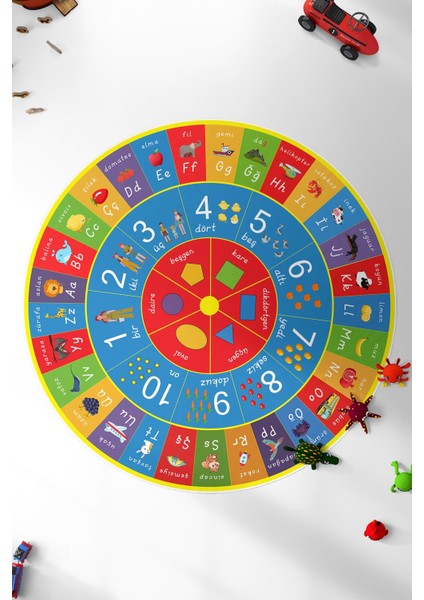 Çocuklar Için Eğitici Yuvarlak Oyun Halısı, Harf Sayılar ve Şekilleri Öğrenmek Için Oyun Alanı 120X120