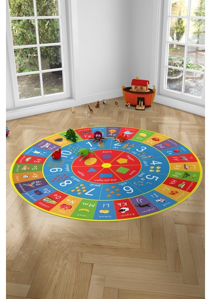 Çocuklar Için Eğitici Yuvarlak Oyun Halısı, Harf Sayılar ve Şekilleri Öğrenmek Için Oyun Alanı 120X120 modelleri