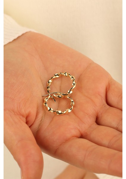 14 Ayar 2 cm Kıvrımlı Halka Altın Küpe 14CGKKP0012