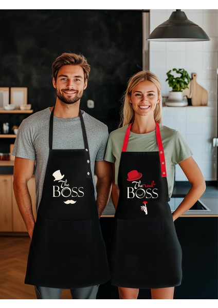 Kumaş Mutfak Önlüğü Seti 2'li Leke Tutmaz Su Itici %65 Pamuk %35 Polyester Boss - Real Boss Patron Önlük