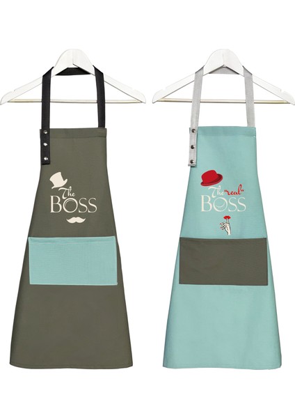Kumaş Mutfak Önlüğü Seti 2'li Leke Tutmaz Su Itici %65 Pamuk %35 Polyester Boss - Real Boss Patron Önlük