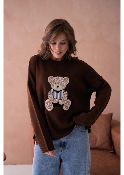 Kadın Bisiklet Yaka Aplikeli Arkası Uzun Salaş Triko Kazak fiyatları